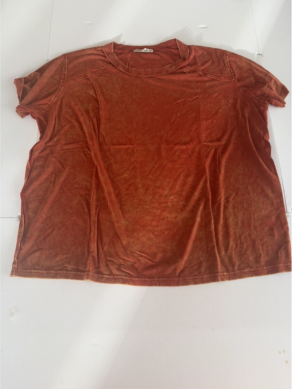 Zenana Women’s Rust WASHED RIBBED SHORT SLEEVE BOAT-NECK TOP SM/M